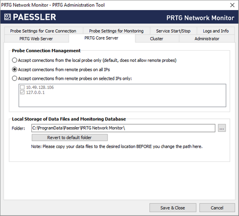 PRTG Core Server Tab