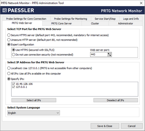 PRTG Web Server Tab