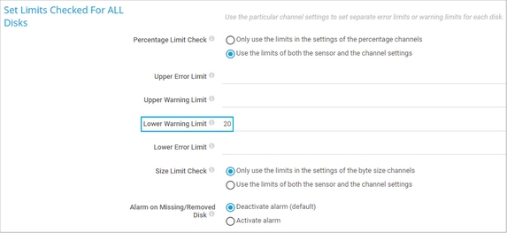 Set Limits for All Disks in the Sensor Settings